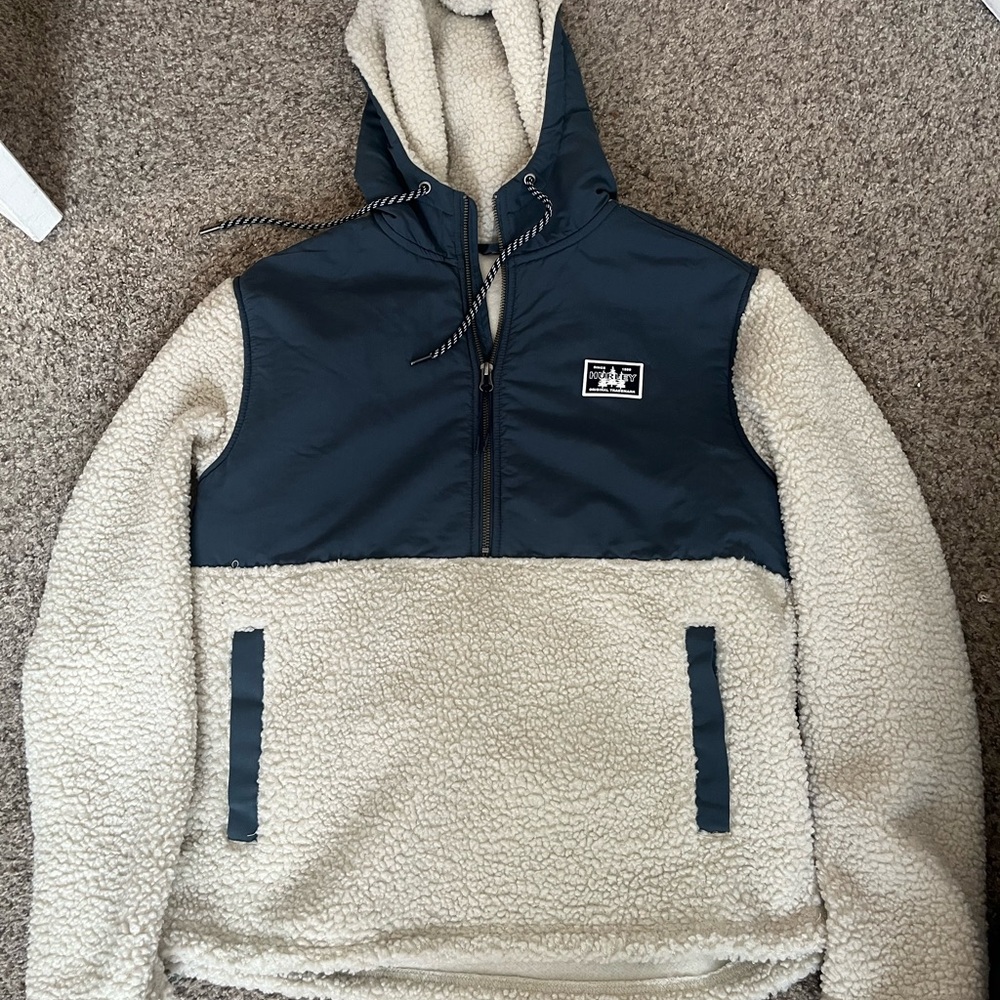 Sherpa Fleece Hoodie with Blue Accents